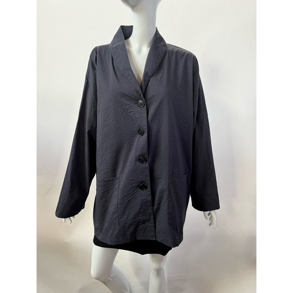 Blanque Womens Jacket Blue Buttons Up Tunic Long Sleeve Cotton Blend Plus 1X - Picture 1 of 12